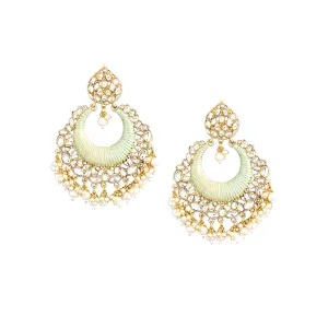 Yellow Chimes Ethnic Gold Plated Traditional Kundan Studded Pearl moti Green Chandbali Earrings for Women and Girls, Gold, Green, Medium, YCTJER-87KUDCHD-GR