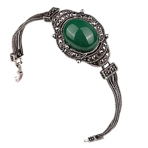 Yellow Chimes Exquisite Oxidized Silver Retro Look Vintage Bohemian Green Crystal Antique Bracelet For Women and Girls