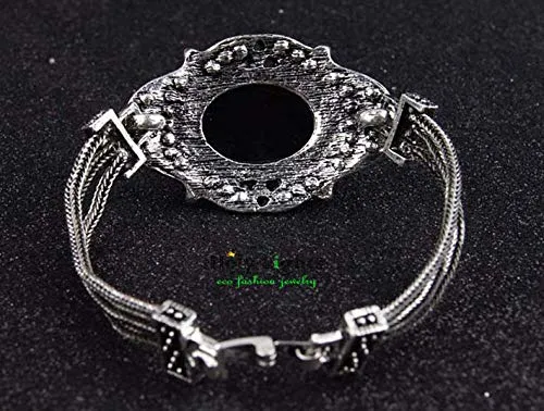 Yellow Chimes Exquisite Oxidized Silver Retro Look Vintage Bohemian Green Crystal Antique Bracelet For Women and Girls