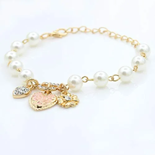 Yellow Chimes Exquisite Pearl Floral Love Heart Gold Plated Charm Bracelet for Women and Girls