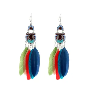 Yellow Chimes Feathers in Colors Long Tassel Earring for Women & Girls