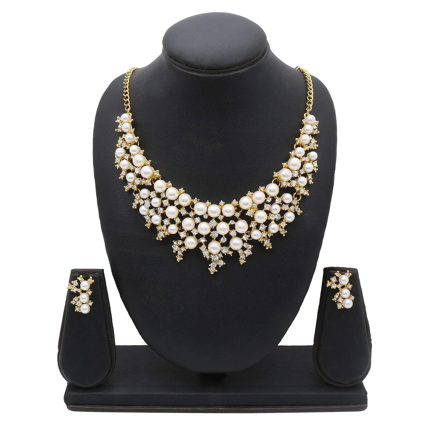 Yellow Chimes Gold Plated Pearl Necklace Set/Jewellery Set with Party Wear Earrings for Women and Girls