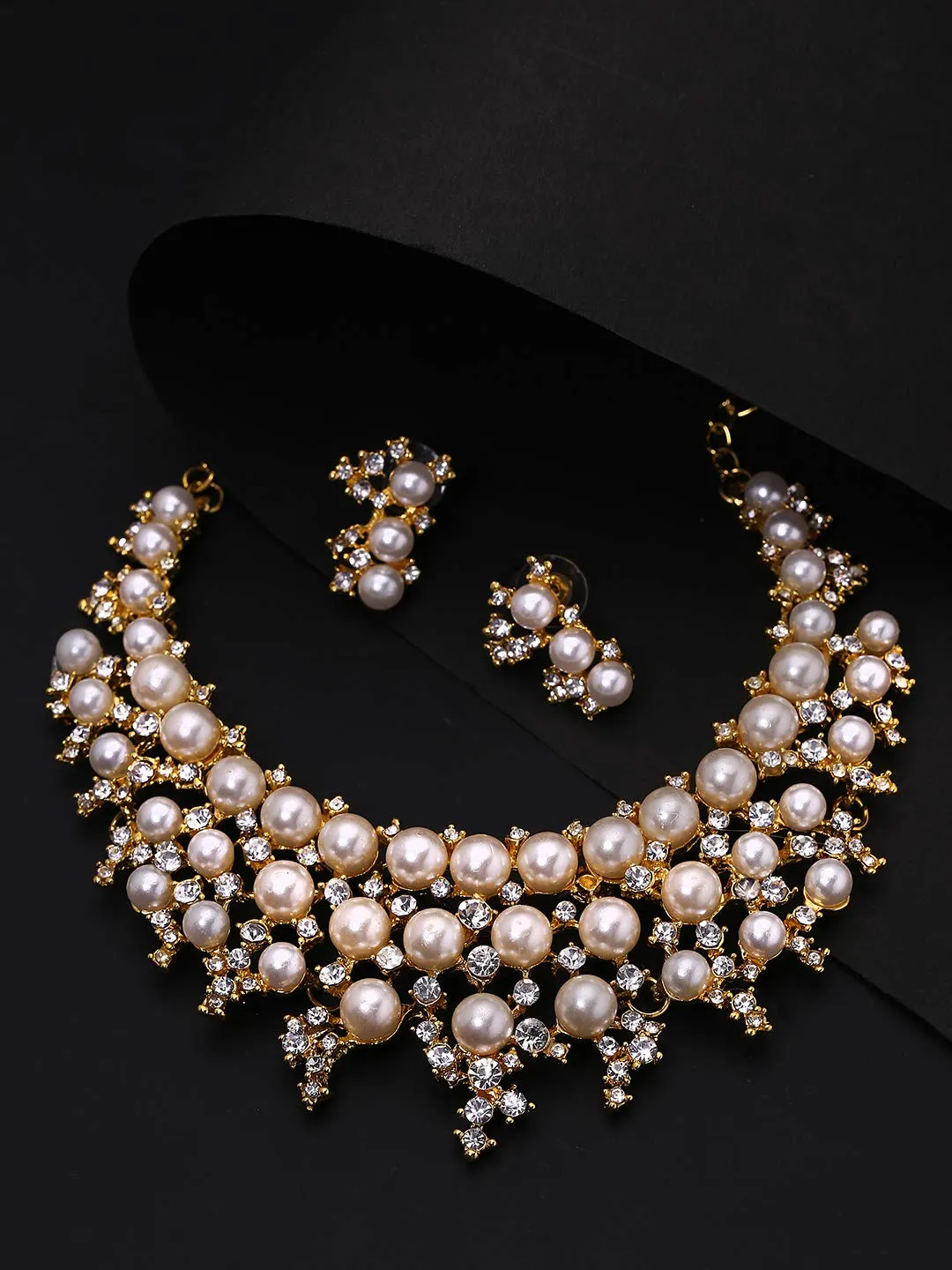 Yellow Chimes Gold Plated Pearl Necklace Set/Jewellery Set with Party Wear Earrings for Women and Girls