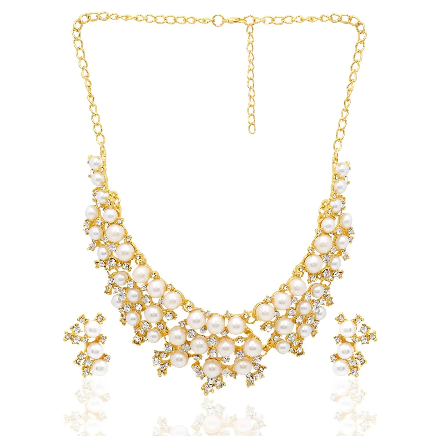 Yellow Chimes Gold Plated Pearl Necklace Set/Jewellery Set with Party Wear Earrings for Women and Girls