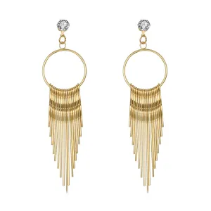 Yellow Chimes Golden Strings Gold Chandelier Earring for Women & Girls