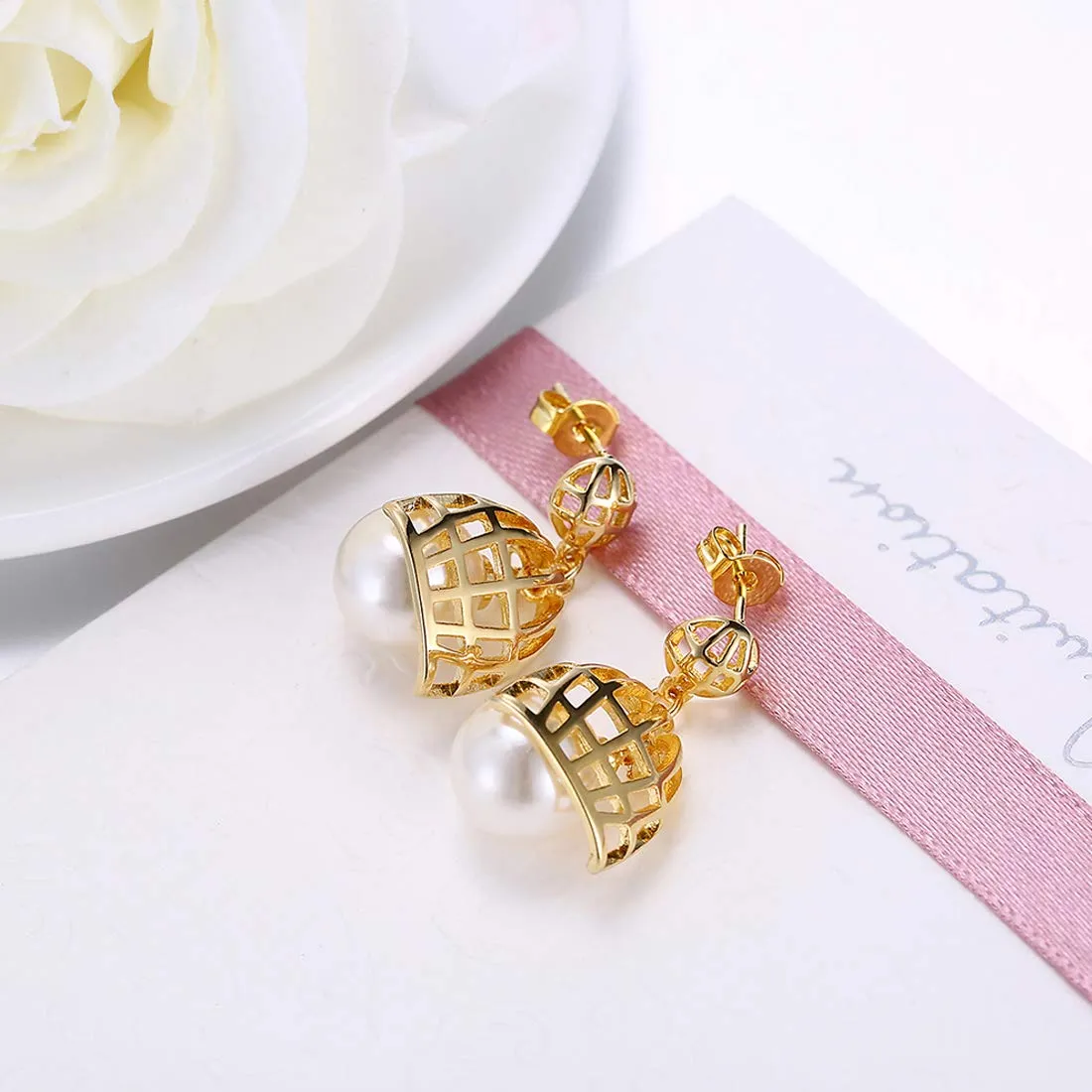 Yellow Chimes Innovative Golden Lamp Pearl Drop Earring for Women & Girls