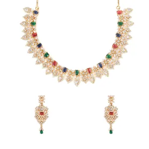 Yellow Chimes Jewellery Set for Womens Gold Plated AD/American Diamond Studded Multicolor Crystal Necklace Set with Earrings for Women and Girls