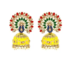 Yellow Chimes Jhumka Earrings for Women Ethnic Gold Plated Traditional Multicolour Meenakari Peacock Design Jhumka Earrings for Women and Girls