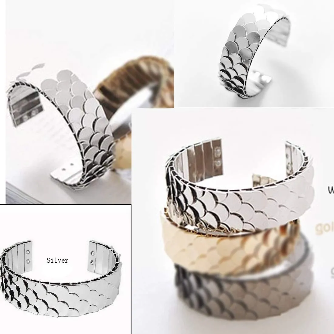 Yellow Chimes Latest Collection Fish Scale Design Silver Plated Cuff Bracelet for Women and Girls