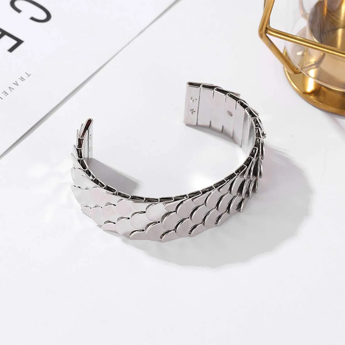 Yellow Chimes Latest Collection Fish Scale Design Silver Plated Cuff Bracelet for Women and Girls