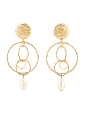 Yellow Chimes Latest Fashion Gold Plated Circle Design Pearl Drop Earrings for Women and Girls, Medium (YCFJER-CRCLDGN-GL)