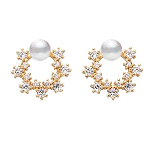 Yellow Chimes Latest Fashion Gold Plated Crystal Pearl Design Stud Earrings for Women and Girls, Medium (YCFJER-PRLSTUD-GL)