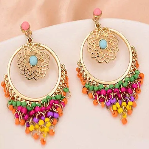 Yellow Chimes Lively Beads Trendy Stylish Tassel Earrings for Women and Girls