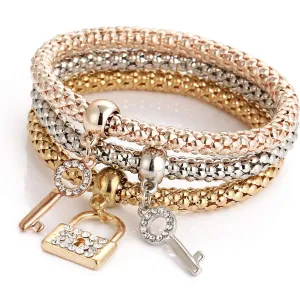 Yellow Chimes Lock and Key Charm Set of 3 Bracelets For Women And Girls.