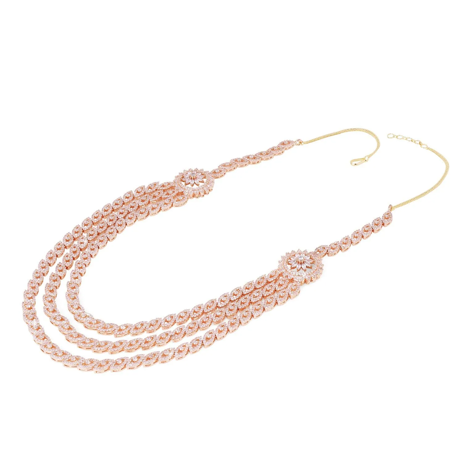 Yellow Chimes Luxurious Looks AD/American Diamond Studded 18K Rose Gold Plated Rani Haar MultiLayer Necklace Set Jewellery Set for Women & Girls