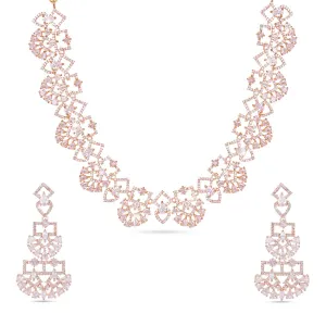 Yellow Chimes Luxurious Looks AD/American Diamond Studded Rose Gold Plated Designer Necklace Set Jewellery Set for Women & Girls