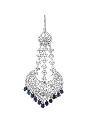 Yellow Chimes Maang Tikka for Women Beautiful AD/American Diamond Studded Rhodium Plated Crystal Maang Tikka for Women and Girls. (Design 14)