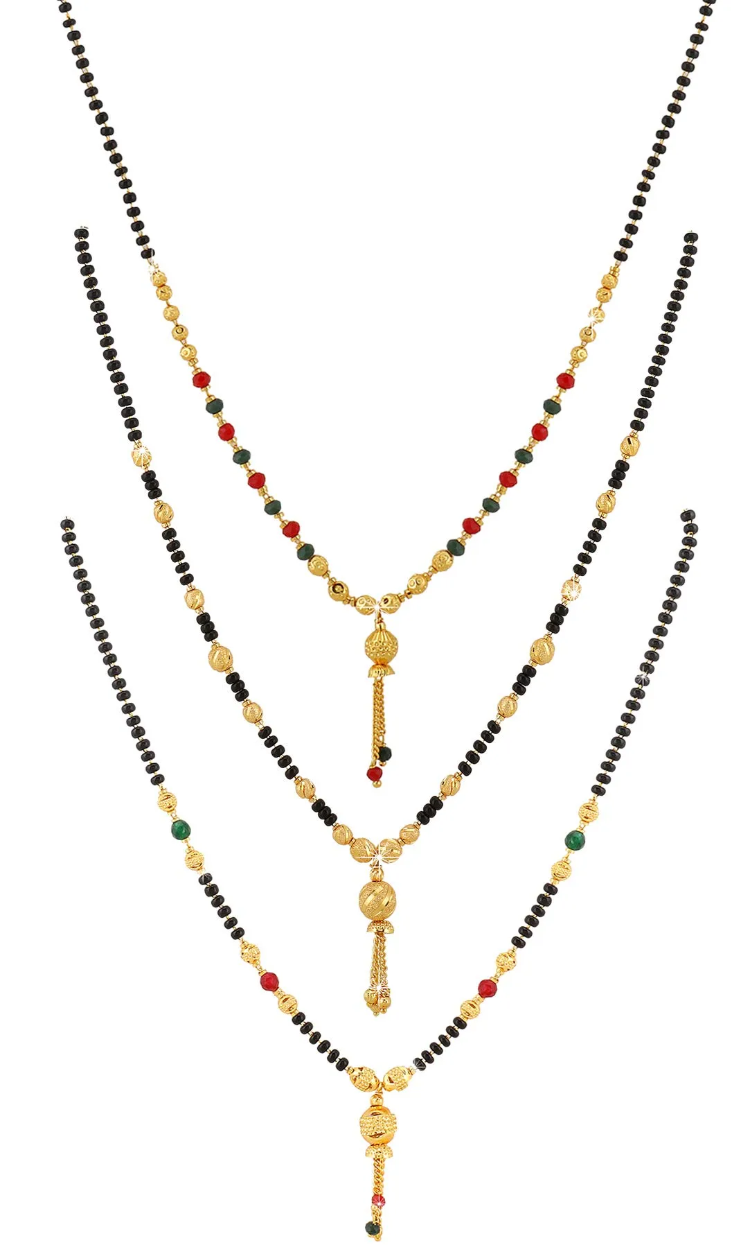 Yellow Chimes Mangalsutra for Women Combo of 3 PCs Ethnic Traditional Gold Plated Black Beads Mangal Sutra Pendant Necklace for Women and Girls.