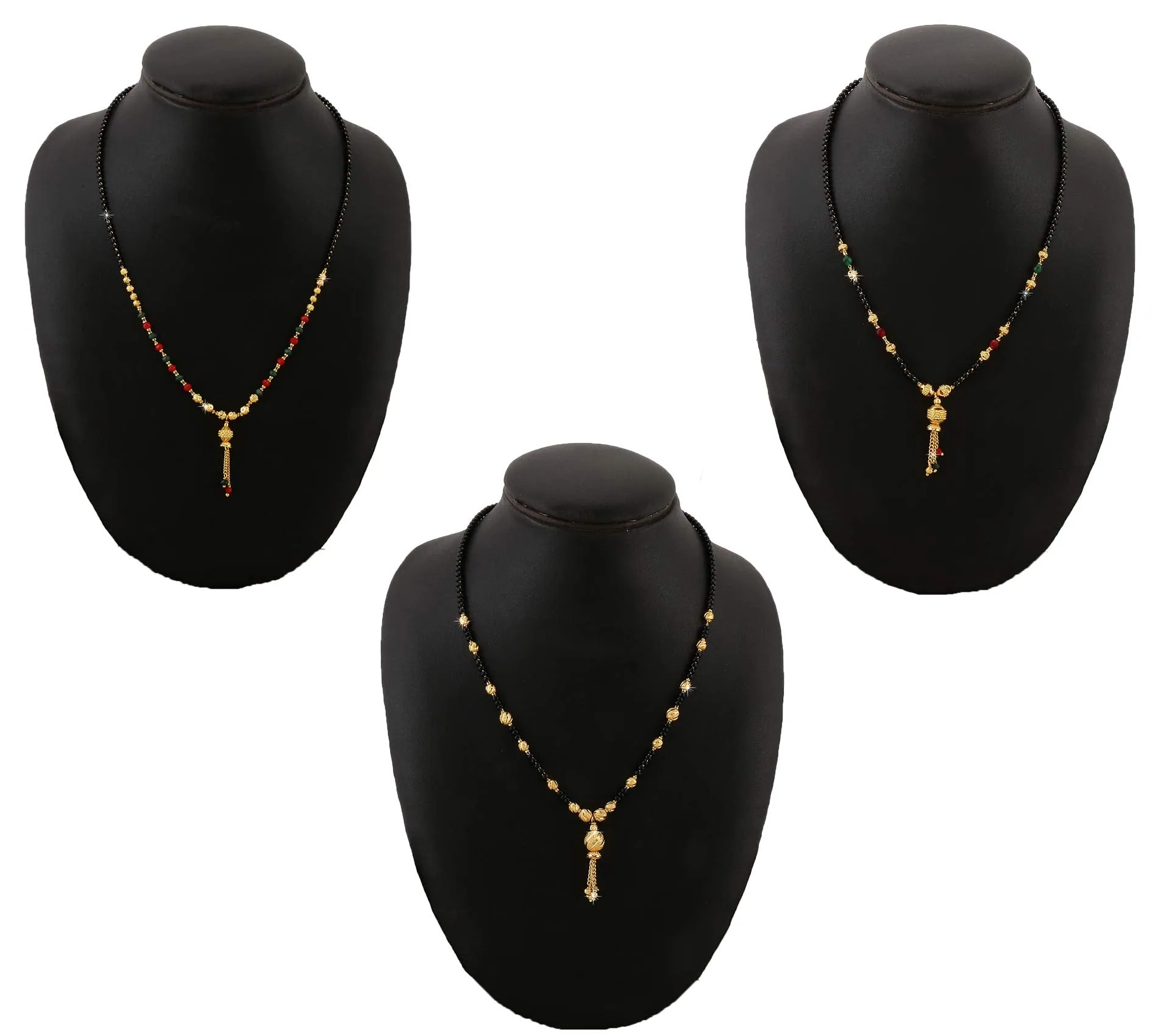 Yellow Chimes Mangalsutra for Women Combo of 3 PCs Ethnic Traditional Gold Plated Black Beads Mangal Sutra Pendant Necklace for Women and Girls.