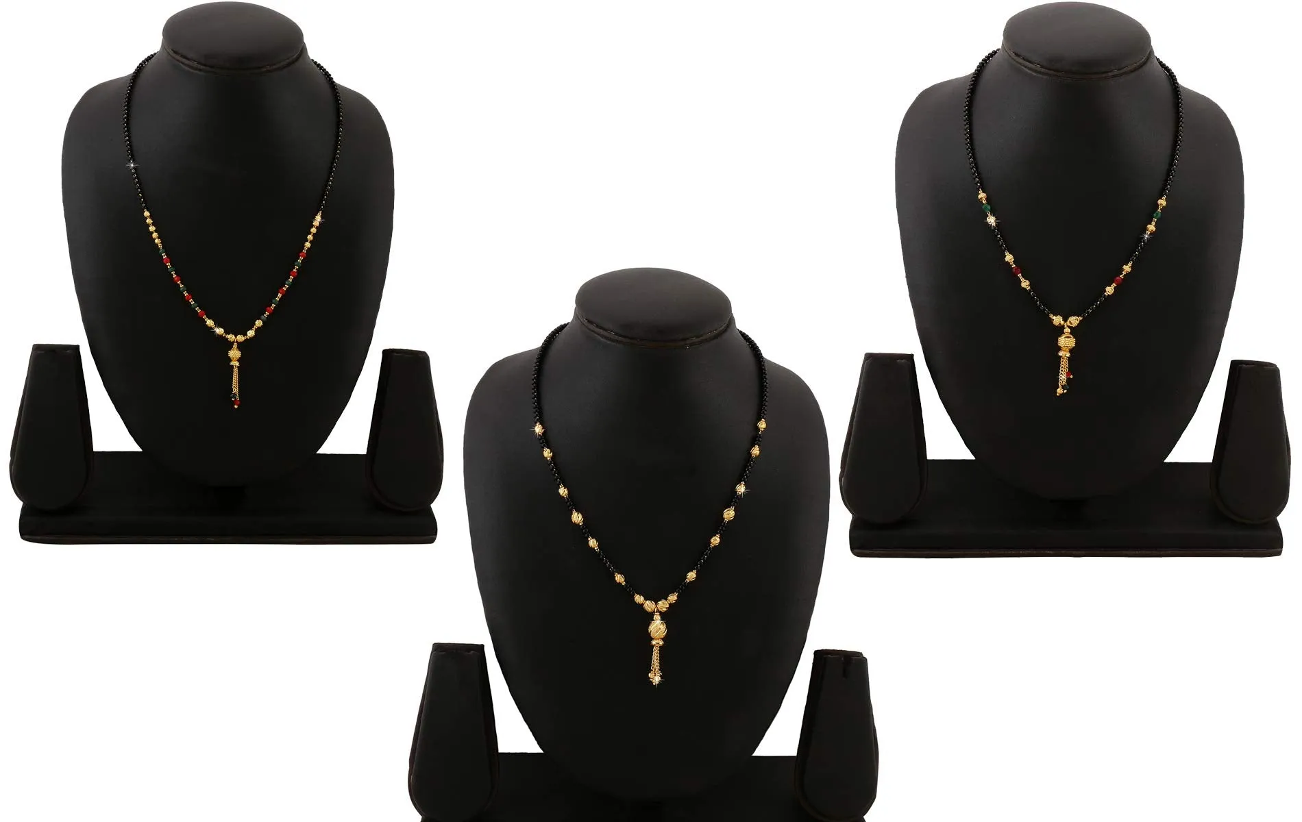 Yellow Chimes Mangalsutra for Women Combo of 3 PCs Ethnic Traditional Gold Plated Black Beads Mangal Sutra Pendant Necklace for Women and Girls.