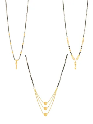 Yellow Chimes Mangalsutra for Women Combo of 3 Pcs Gold Plated Black Beads Mangal Sutra Pendant Necklace for Women and Girls.