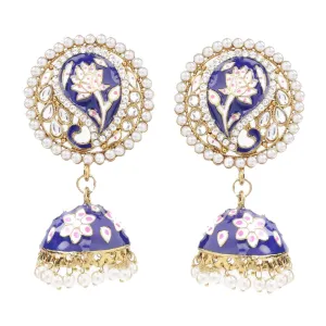 Yellow Chimes Meenakari Blue Jhumka Earrings Handcrafted Gold toned Traditional Moti Jhumka/Jhumki Earrings for Women & Girls