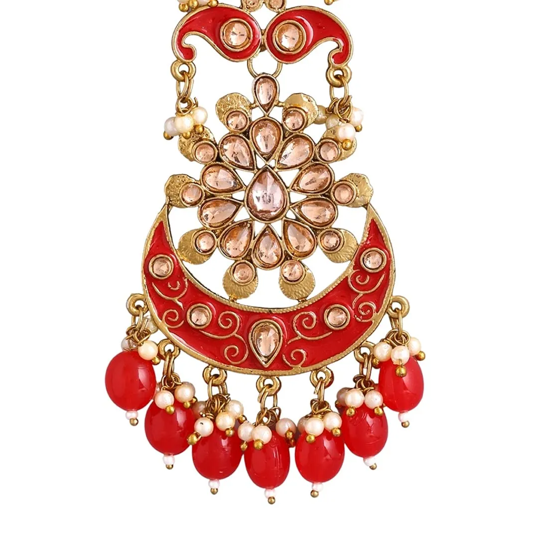 Yellow Chimes Meenakari Earrings for Women Ethnic Gold Plated Red Meenakari Traditional Kundan Floral Long Chandbali Earrings for Women and Girls