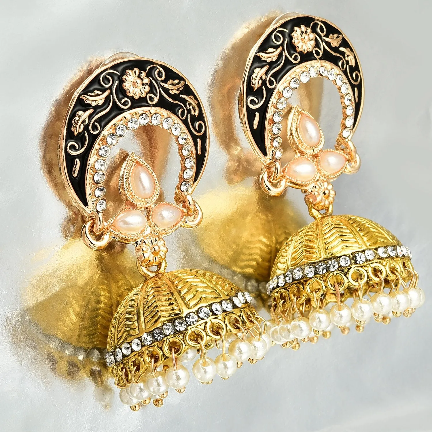 Yellow Chimes Meenakari Work Traditional Jhumka Fusion Chandbali Earrings for Women & Girls