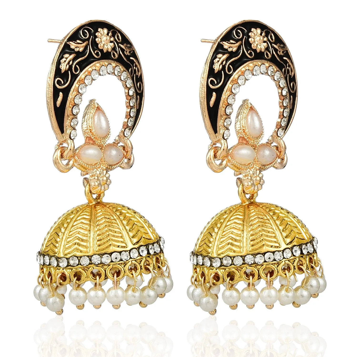 Yellow Chimes Meenakari Work Traditional Jhumka Fusion Chandbali Earrings for Women & Girls