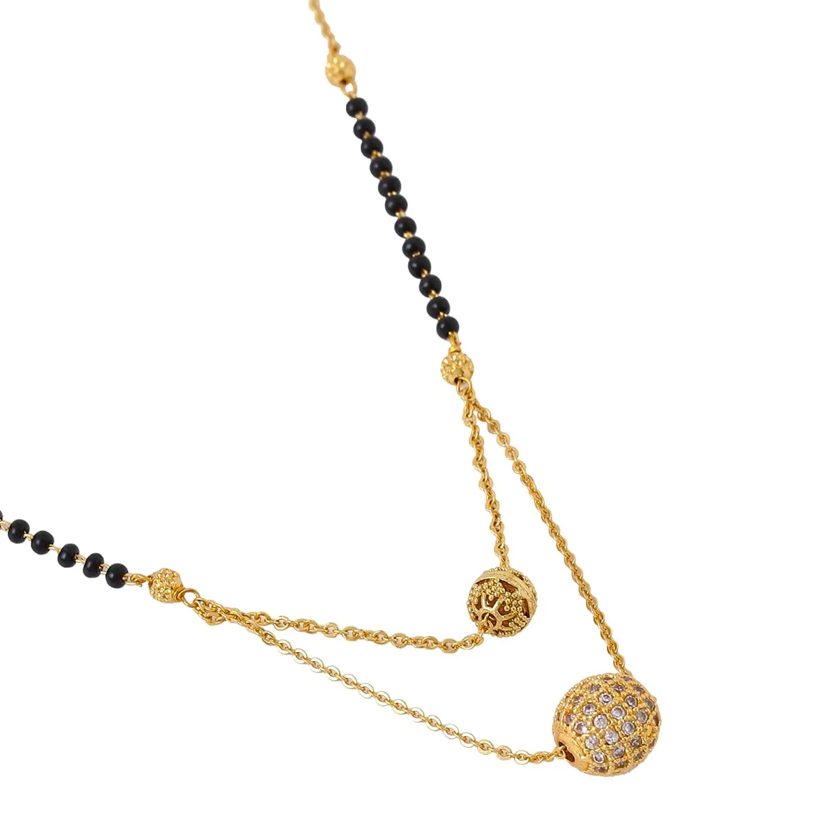 Yellow Chimes Nekclace for Women Gold Toned Crystal Studded Dual Ball Charm and Beads Chain Designed Necklace for Women and Girls