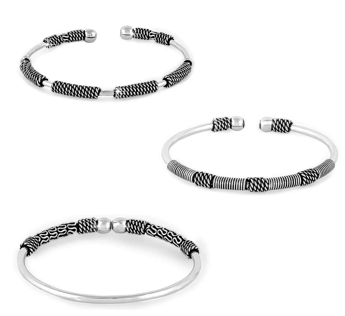 Yellow Chimes Oxidised Silver Bracelet for Women Silver Oxidised Combo of 3 Pcs Vintage Look Kolhapuri Stones Open Kada Bangle Bracelet for Women and Girls