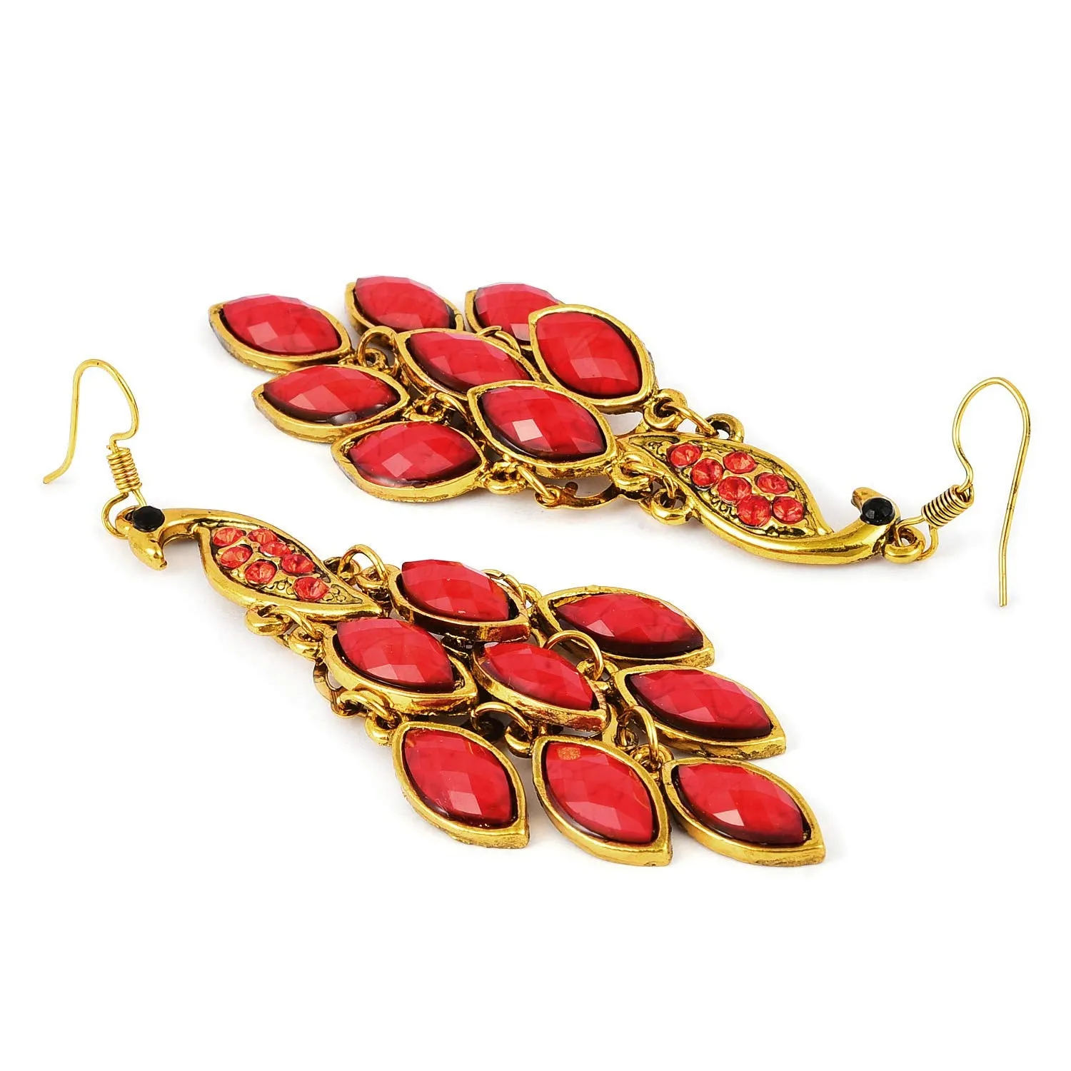 Yellow Chimes Peacock Beauty Red Gold Dangle Earring for Women & Girls