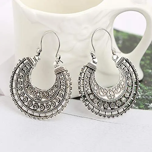 Yellow Chimes Peacock Carving Silver Chandbali Earring for Women & Girls