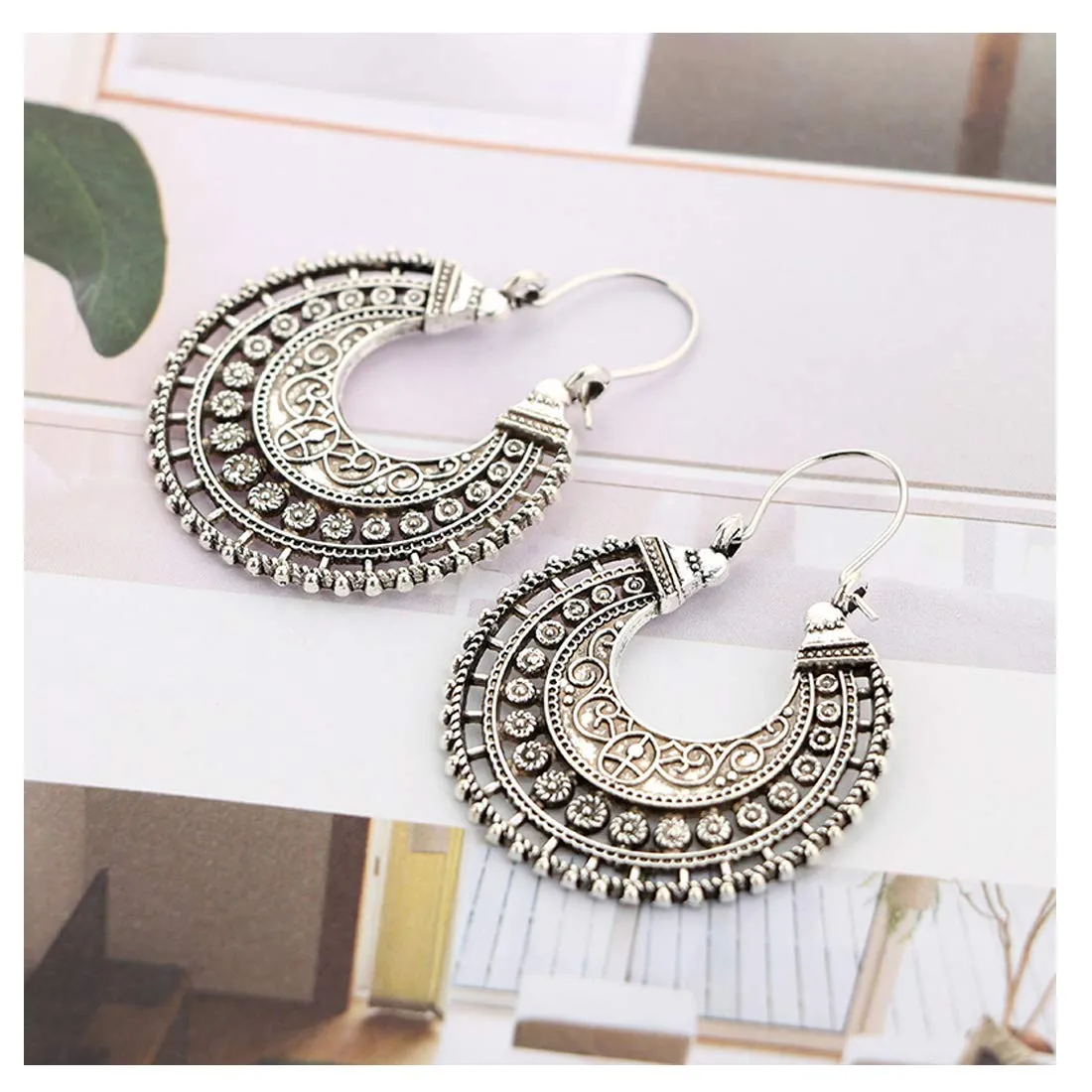 Yellow Chimes Peacock Carving Silver Chandbali Earring for Women & Girls