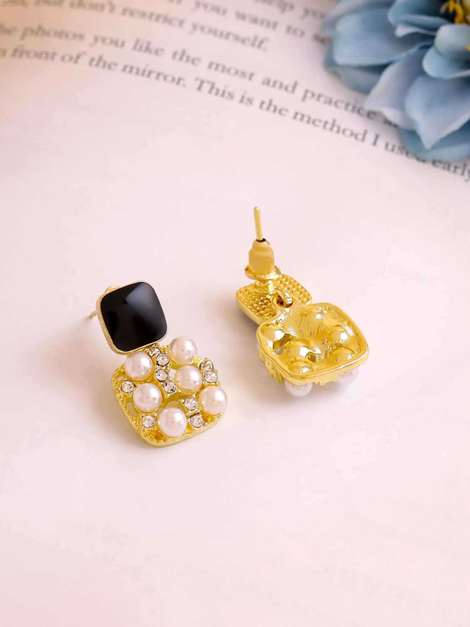 Yellow Chimes Pearl Drop Earrings For Women | Fashion Black Women Earrings | Gold Plated White Pearls Earrings For Girls | Birthday Gift for Girls Anniversary Gift for Women