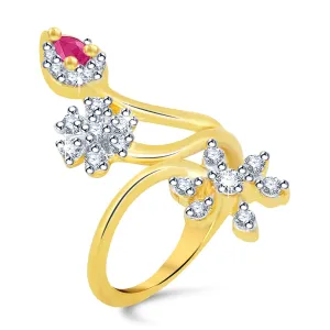 Yellow Chimes Premium A5 Grade American Diamond 18K Gold Plated Traditional Adjustable Ring for Women & Girls