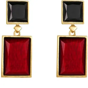 Yellow Chimes Red and Black Crystal Stone & Stud Earrings Set | Fashionable Western Style Earrings Combo for Girls & Women |