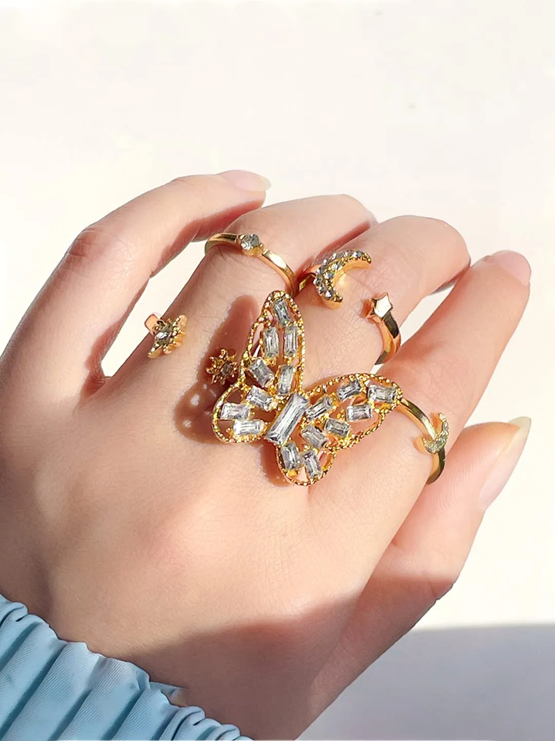 Yellow Chimes Ring For Women Gold Plated Combo Of Adjustable Finger Rings Studded Crystal For Women and Girls