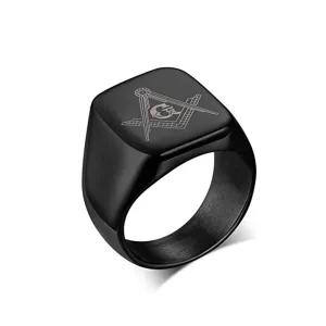 Yellow Chimes Rings for Men Rock Cool Casual Ring AG Masonic Logo Religious Freemason Symbol Black Titanium Steel Ring for Men & Boys. (8)