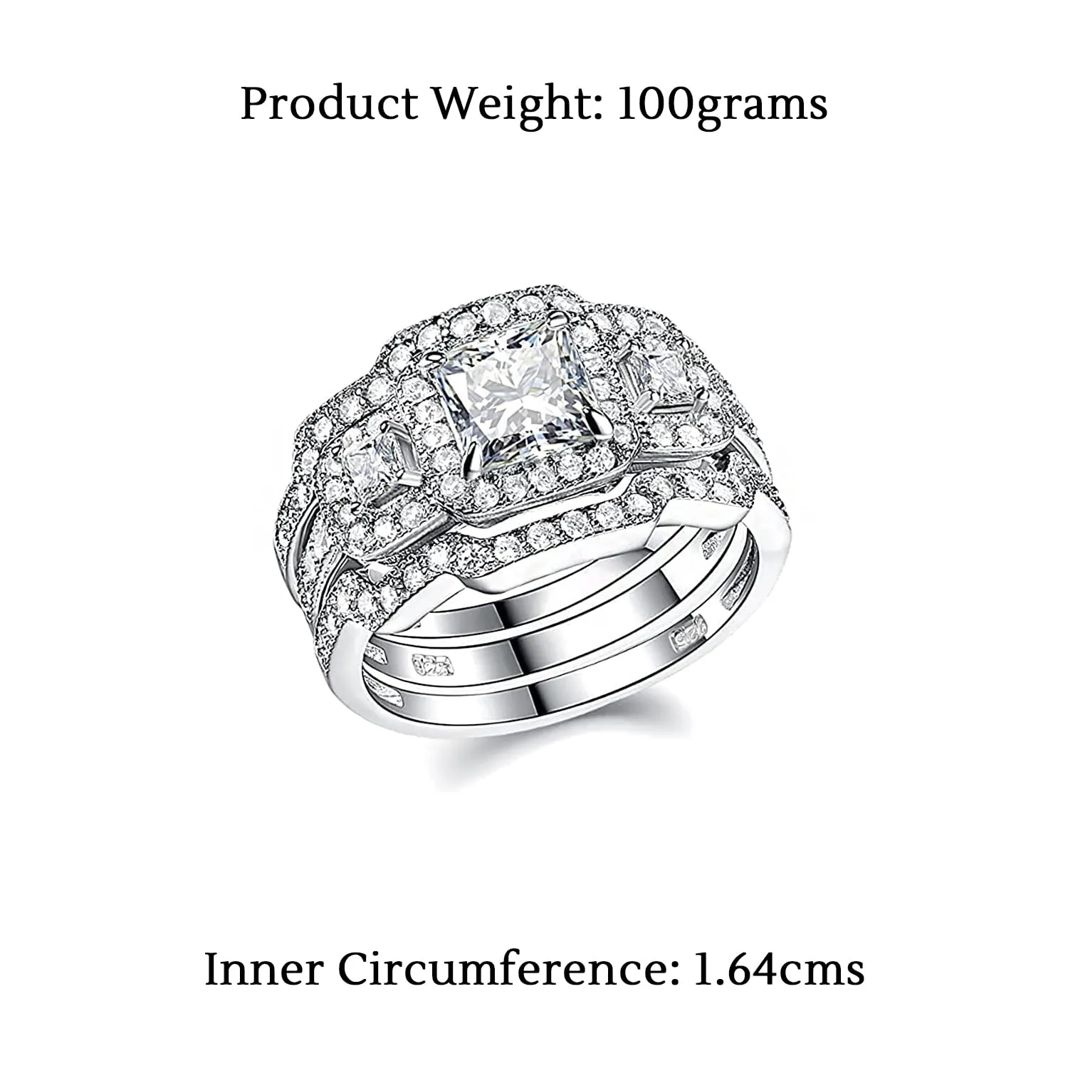 Yellow Chimes Rings for Women Elegant 3 Pcs Crystal Ring Set Silver Plated White Crystal Rings for Women and Girls.