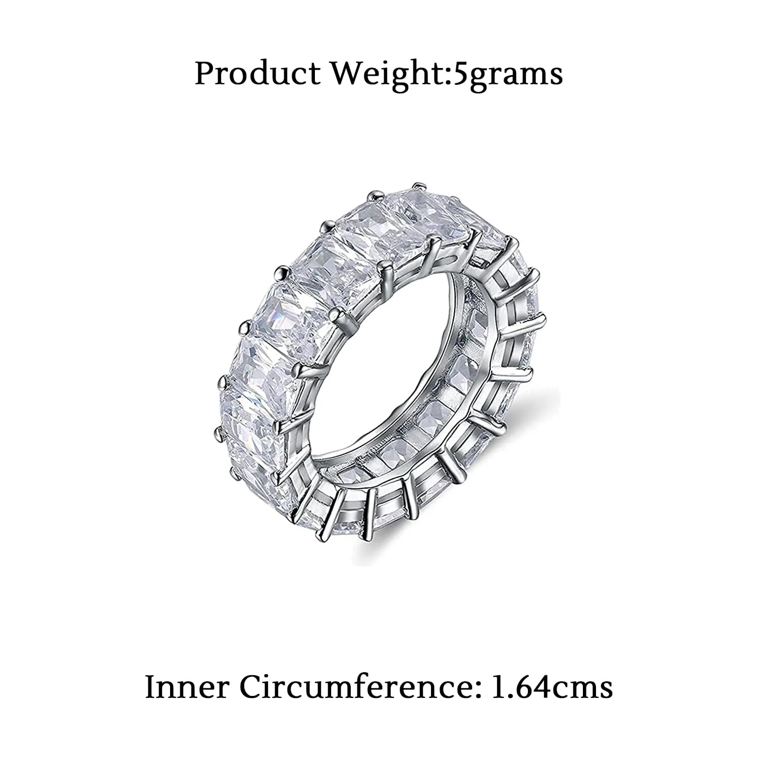 Yellow Chimes Rings for Women White Crystal Rings Silver Plated Eternity Crystal Band Rings for Women and Girls(Size US 8)