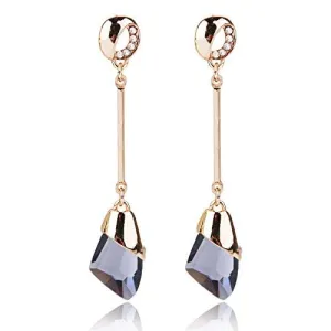 Yellow Chimes Rose Gold Hangings Long Grey Crystal Earring for Women and Girls