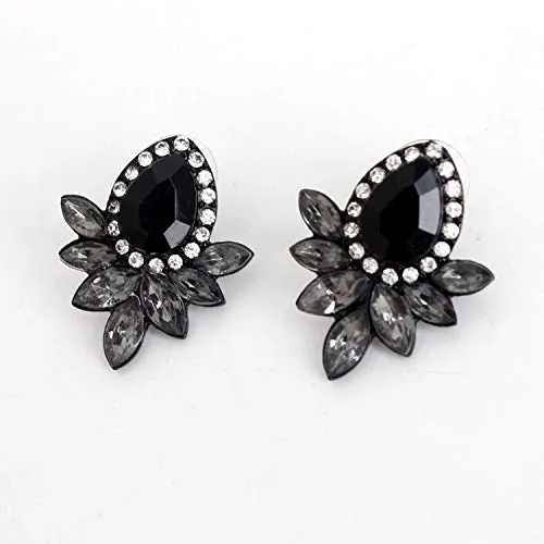 Yellow Chimes Sparkling Leafs Black Stud Earring for Women & Girls.