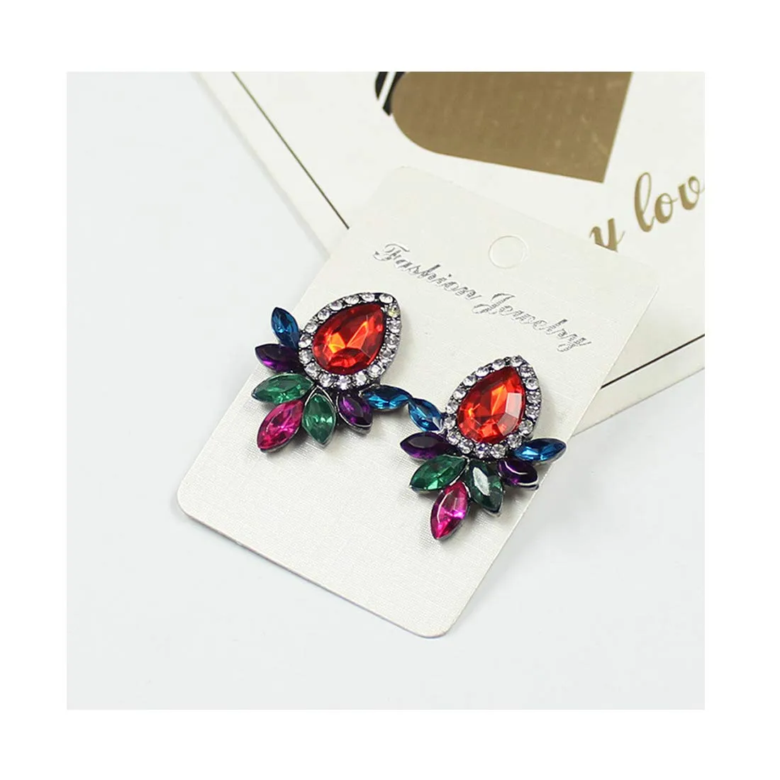 Yellow Chimes Sparkling Leafs Multicolor Stud Earring for Women & Girls