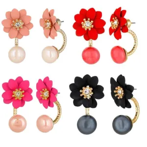 Yellow Chimes Stud Earrings for Women 4 Pair Combo Earrings Modern Style Latest Floral Pearl Studs Earrings Set For Women and Girls