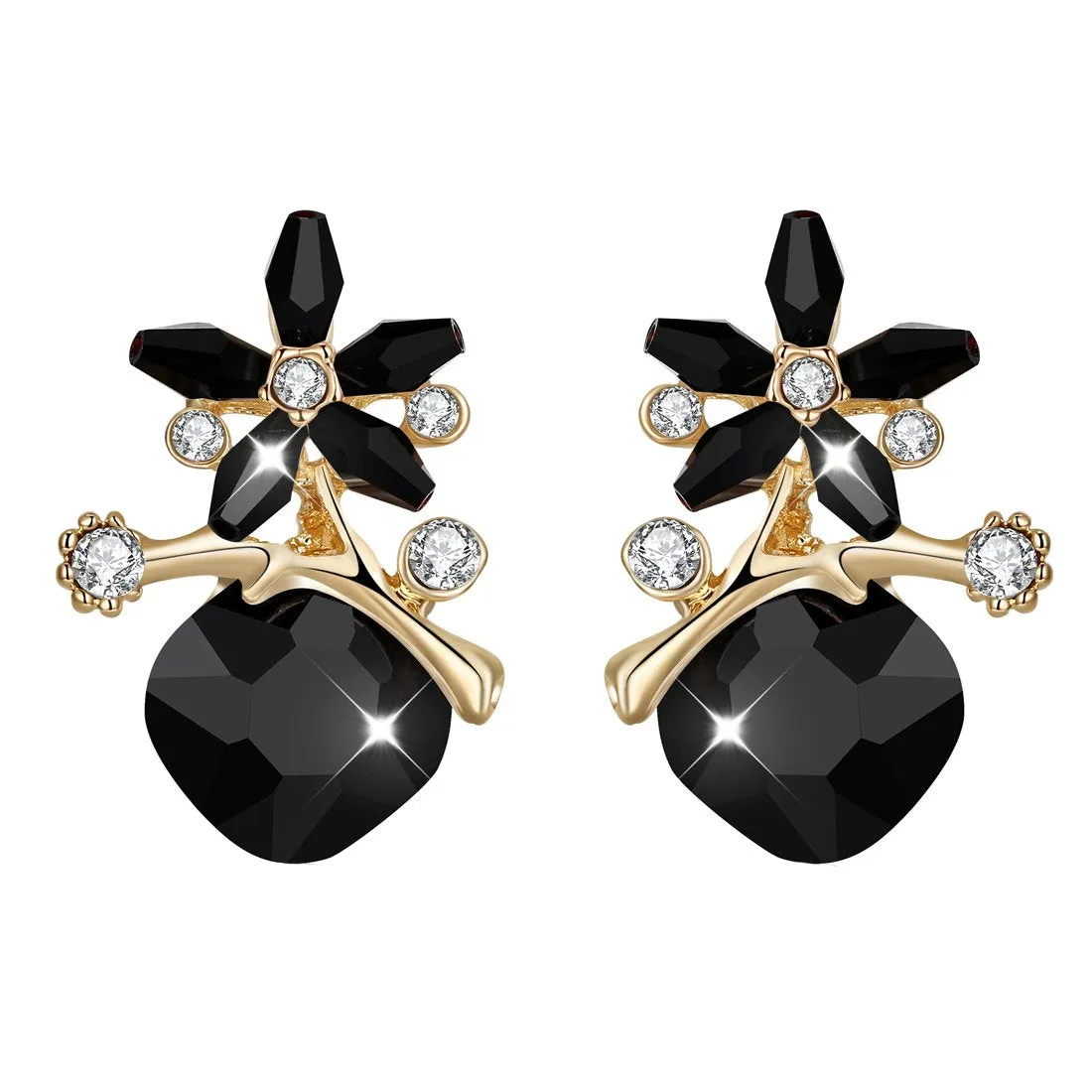 Yellow Chimes Stud Earrings for Women Black Crystal Stud Earrings Floral Shaped Gold Plated Fashion Studs for Women and Girls.