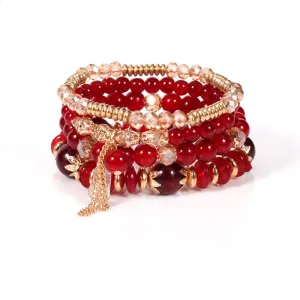 Yellow Chimes Stylish Bohemian Red Natural Stones Beaded Multilayer Bracelet for Women and Girl's