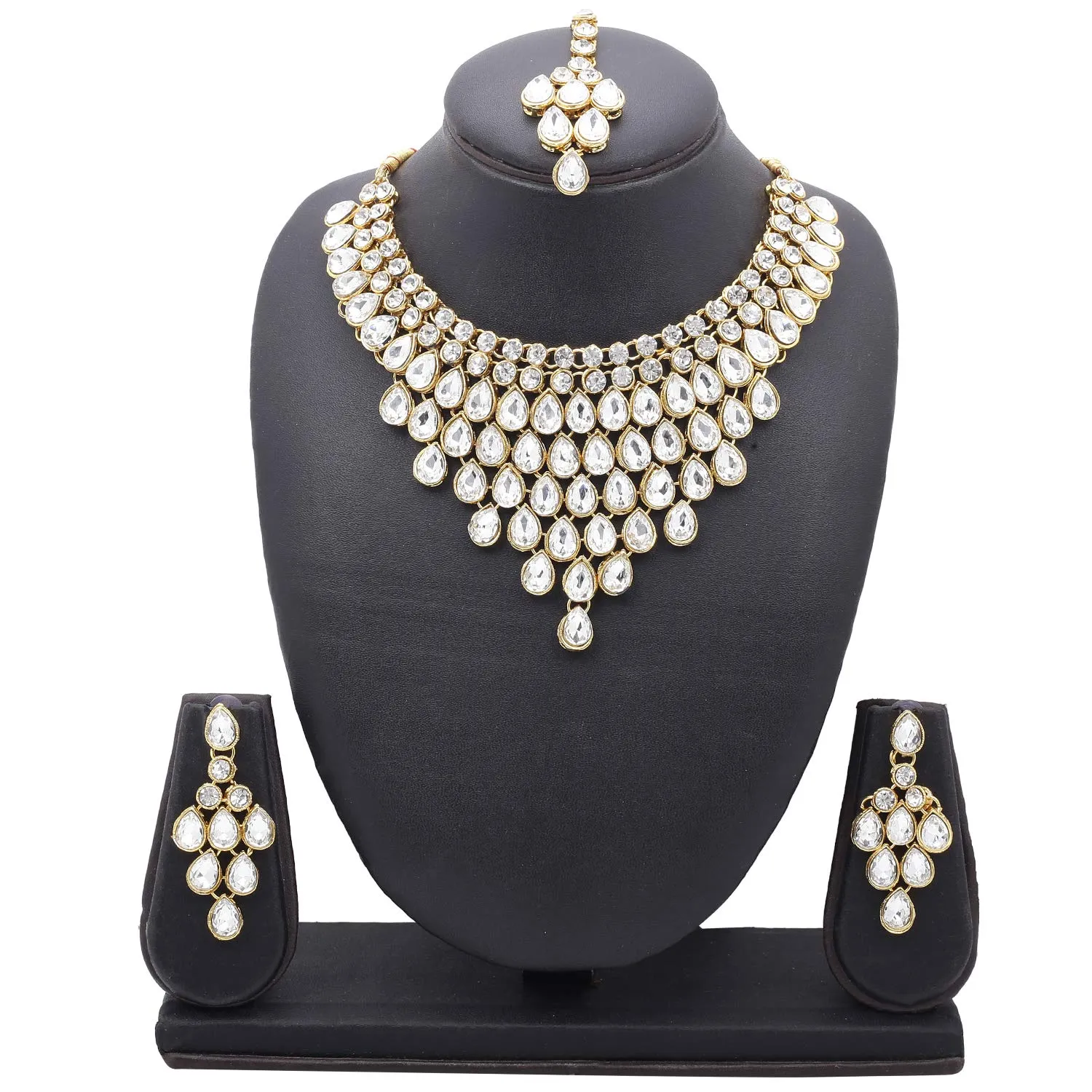 Yellow Chimes Stylish Dulhan Kundan Jewellery Set Gold Plated Traditional White Choker Necklace Set for Women & Girls