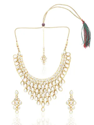 Yellow Chimes Stylish Dulhan Kundan Jewellery Set Gold Plated Traditional White Choker Necklace Set for Women & Girls