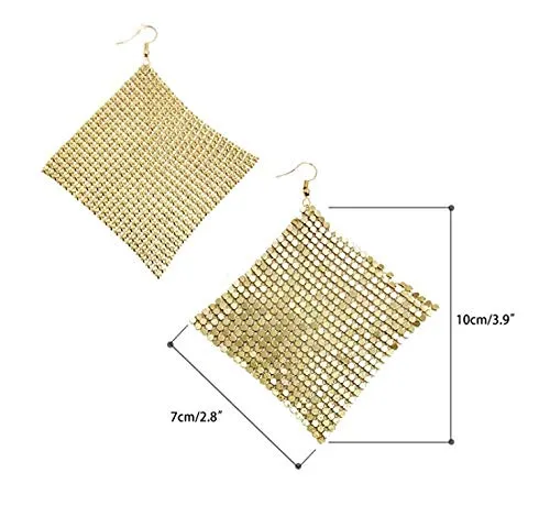 Yellow Chimes Tassel Earrings for Women Metallic Mesh Grid Sequins Golden Tassel Long Drop Earrings Women and Girls.